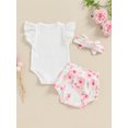 thumbnail image 4 of Suealasg Baby Girls 3Pcs Summer Clothes 3 6 12 18 24 Months Infant Short Sleeve Letter Heart Print Romper +Floral Print Shorts + Headband Set Newborn Girls Casual Outfit, 4 of 8