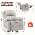 thumbnail image 2 of Korser Sillón Reclinable Giratorio 360°Adultos,Mecedora Pequeña Para Espacios Reducidos,Lino,Beige, 2 of 6