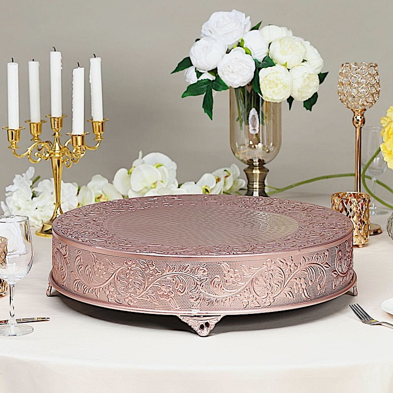 Balsacircle 22 Inch Wide Rose Gold Round Embossed Cake Stand Riser Wedding Dessert Display Pedestal Riser Centerpieces Decorations Walmart Com