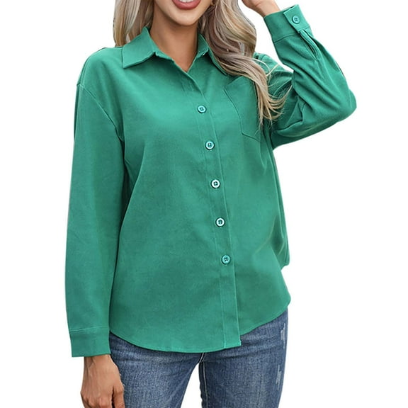 ZOHIUM Womens Tops Dressy Casual Button Down Shirts for Women Long Sleeve Slim Fit Blouses Casual Business Tops with Pocket Dress Shirts for Women Women Clothing (Green,L)