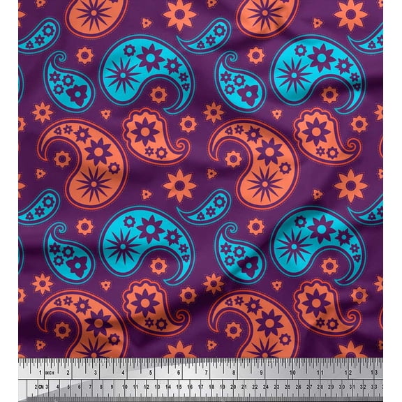Soimoi Purple Rayon Fabric Floral & Paisley Printed Fabric 1 Yard 42 Inch Wide