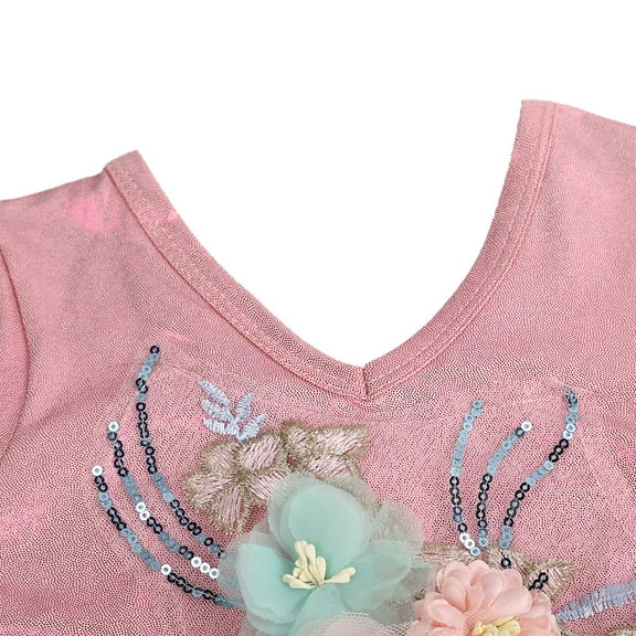 Wenchoice Pink Long Sleeve 3D Flowers Competition Leotard Girl'S L(5Y-6Y)
