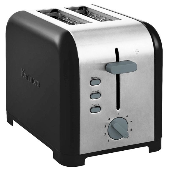 Kenmore 2-Slice Black Stainless Steel Toaster, Wide Slot, Bagel/Defrost