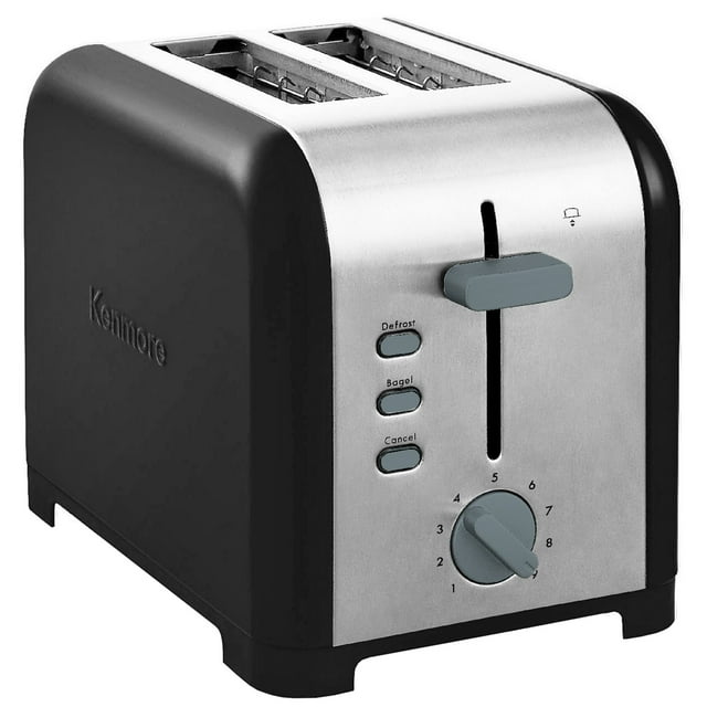 Kenmore 2-Slice Black Stainless Steel Toaster, Wide Slot, Bagel/Defrost