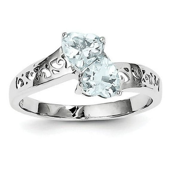 Primal Silver Sterling Silver Rhodium Aquamarine Heart Ring