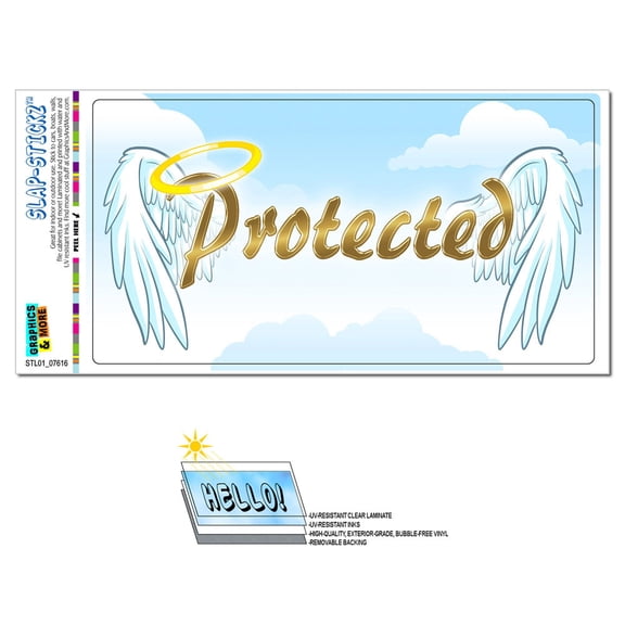 Protected with Halo and Angel Wings - Religious Christianity SLAP-STICKZ(TM) Premium Sticker