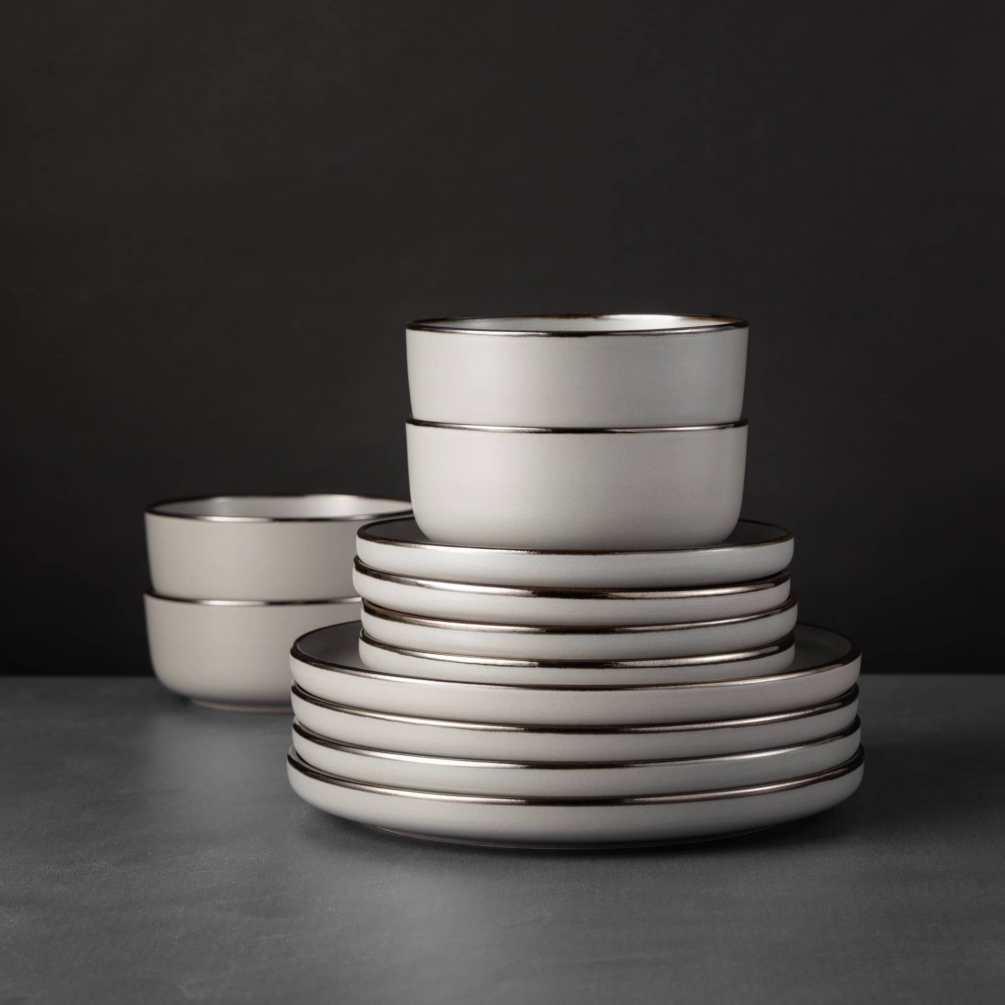 Free Shipping! Thyme & Table Ava 12-Piece Gray Ceramic Dinnerware