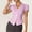 Pink, variant on Oplxuo Womens Button Down Shirts Short Sleeve Striped Fitted Dress Shirt Collared Blouse Office Work Top