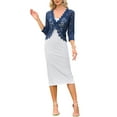 thumbnail image 2 of Floral Lace Shrugs for Women's Evening 3/4 Sleeves Formal Elegant Bolero Cardigan S Gray Blue, 2 of 6