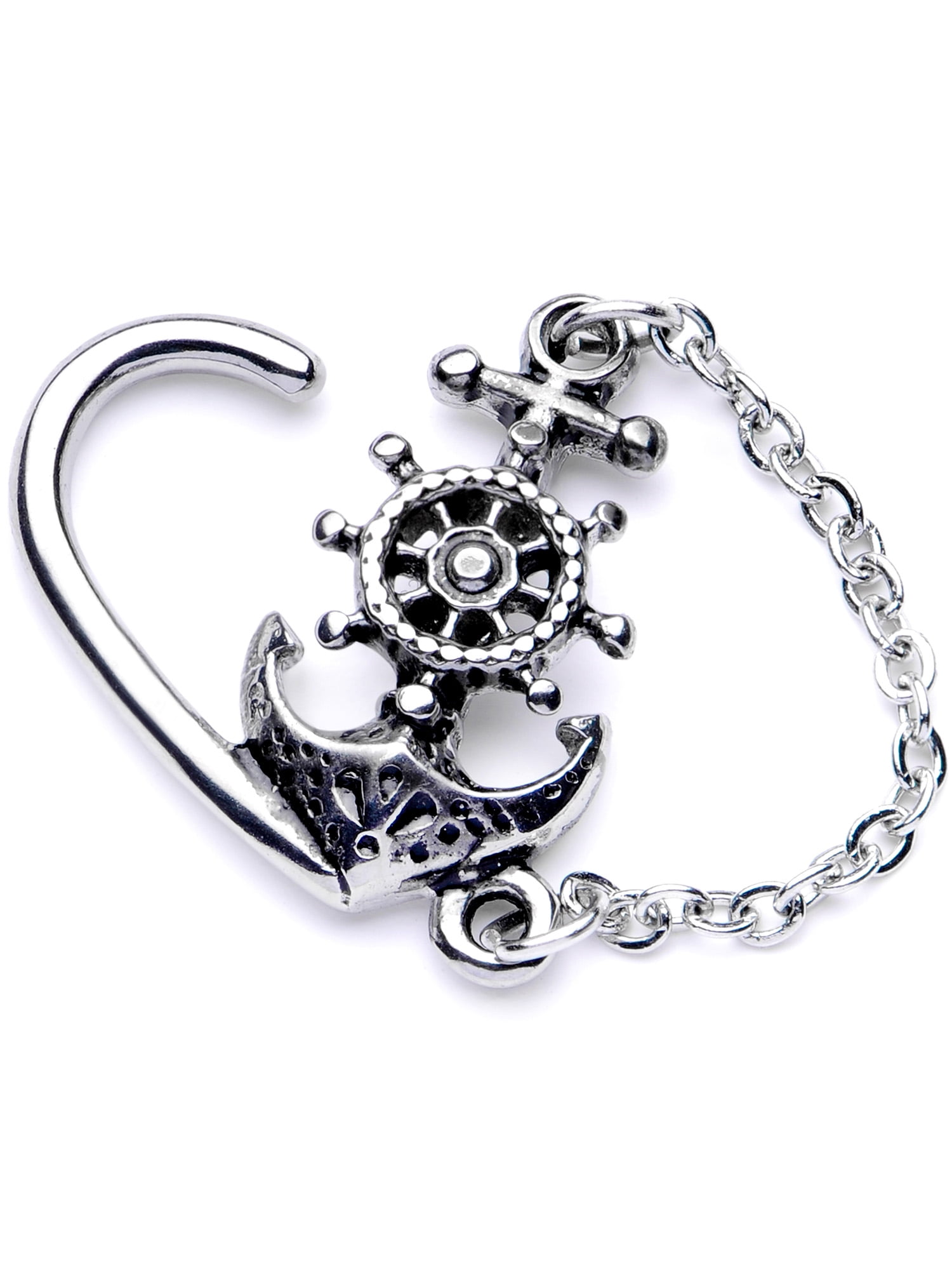 Stainless Steel O Ring Dangle Crystal Ear Weights with 18g Hooks  and Silver Plated Black and White Crystal Shields