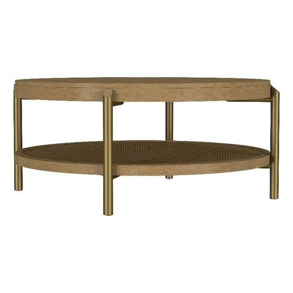 Arini Round Coffee Table With Storage Shelf Sand Wash