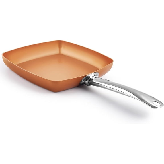 Non-Stick Copper Square Frying Pan, 9.5" Chef Skillet with Ceramic Coating, Oven Dishwasher Safe, PFOA-Free, Home Use for All Stoves