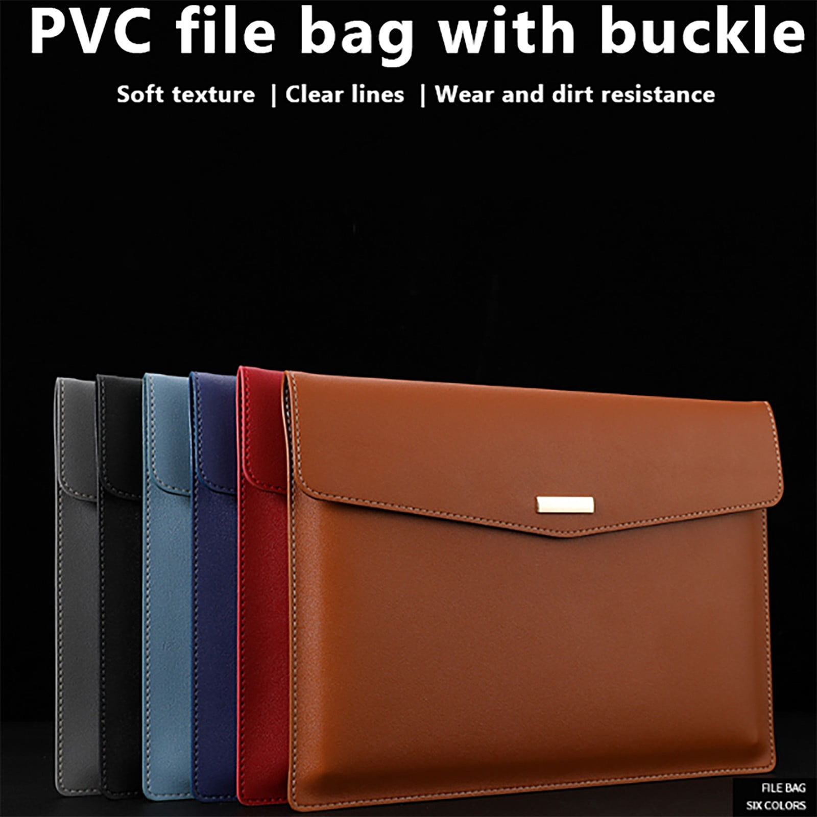 A4 Waterproof Leather File Folder, Durable Faux Leather Envelope Document Folder, Bag Pouch Holder, Ideal for Office, Business, Data Paper Easy Briefcase Bag with Buckle, 3Pcs(Black,13x9.6")