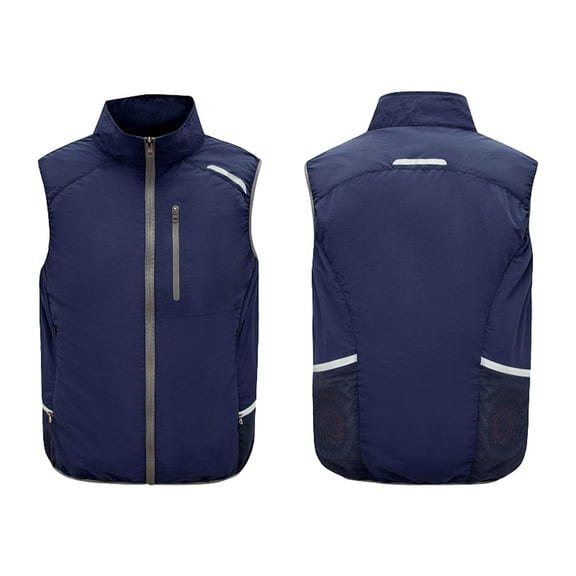 Yaoyar Men's Summer Solid Color Outdoor Cooling Vest with 5V Fan Sleeveless Mandarin Collar Lightweight Breathable Air Conditioner Work Jacket