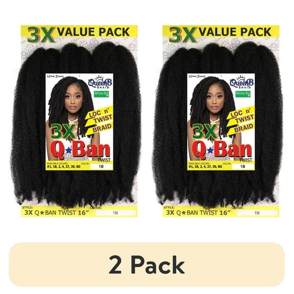 (2 pack) QueenB Braid Q-Ban Twist 3X Value Pack – Color #1B