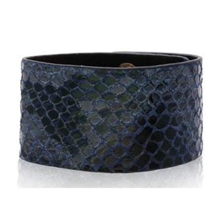 Blue Vegan Snakeskin Leather Cuff Bracelet (Best Leather Bracelet Brands)