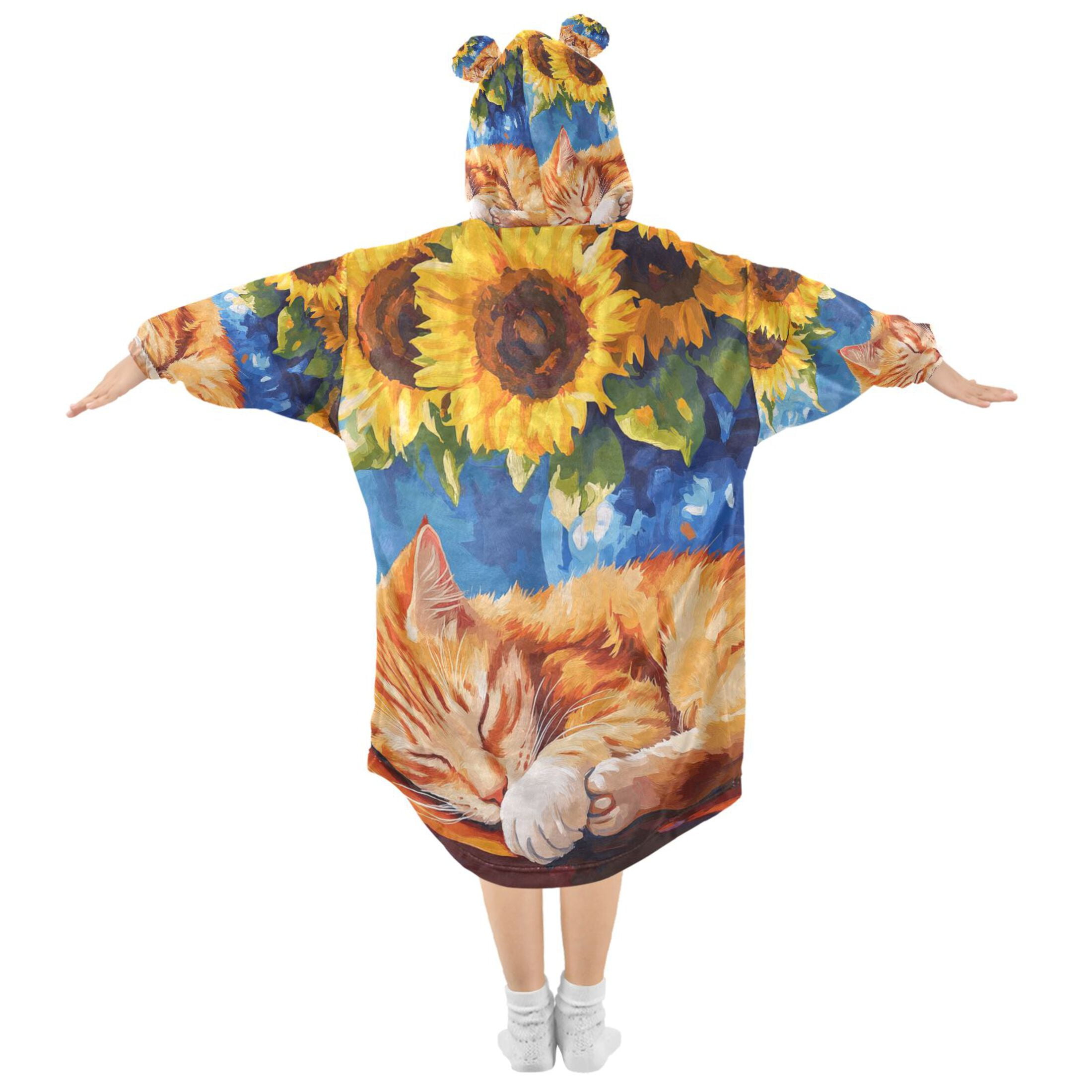 YAZAOO Kids Wearable Blanket Hoodie Warm and Cozy Sunflower Dreams Flannel Sweatshirt