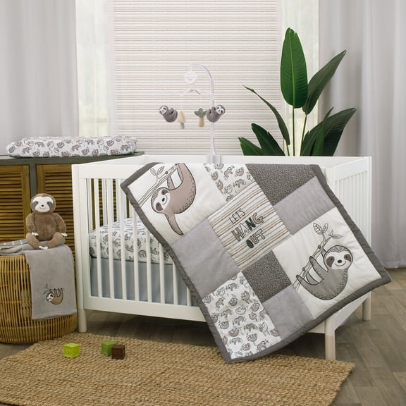 Little Love by NoJo Sloth Let's Hang Out Grey 3 Piece Crib Bedding Set
