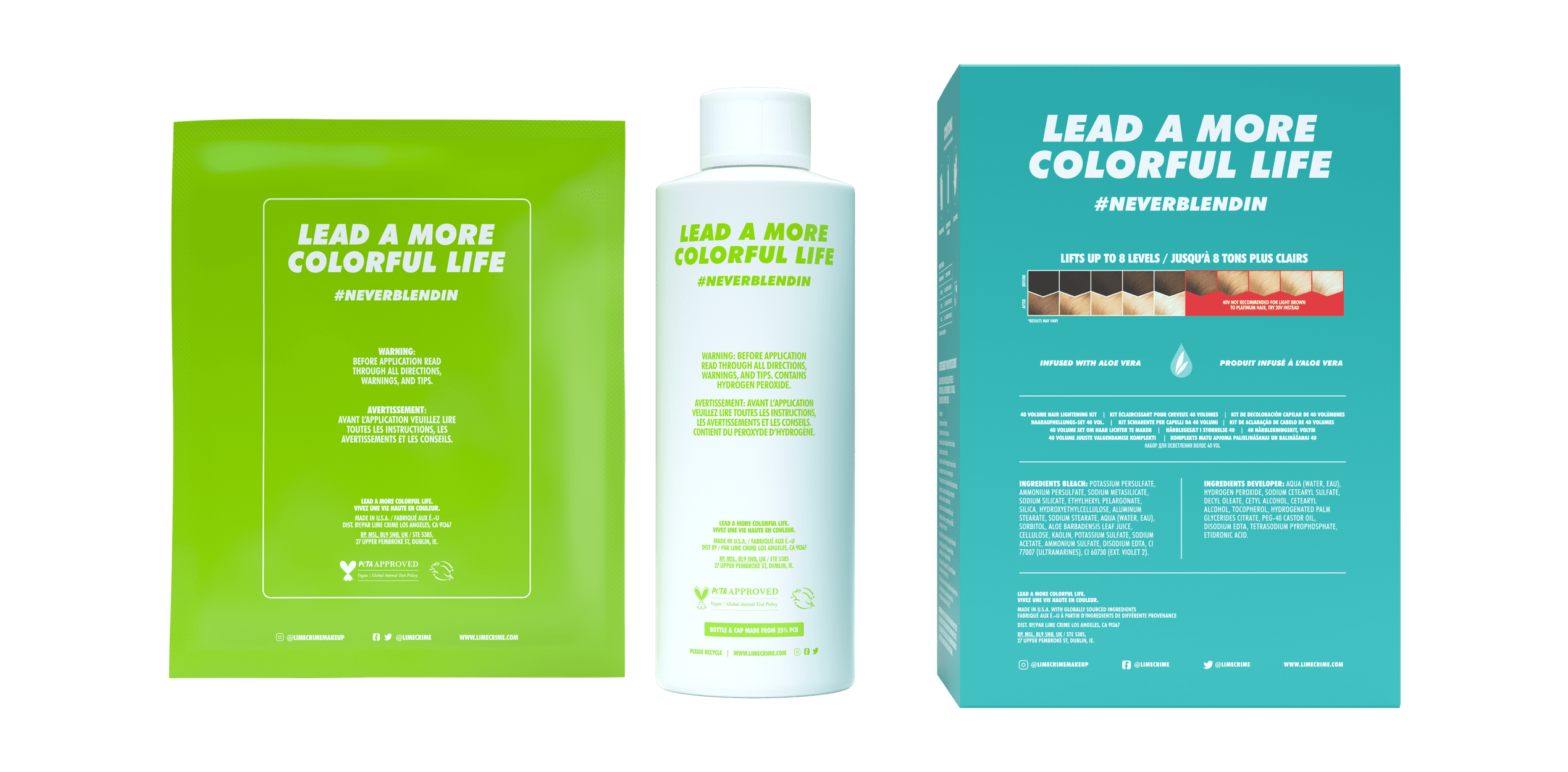 (3 pack) Lime Crime Unicorn Bleach Party, 40 Volume Hair Lightening Kit, 3 Piece Set (Unisex)