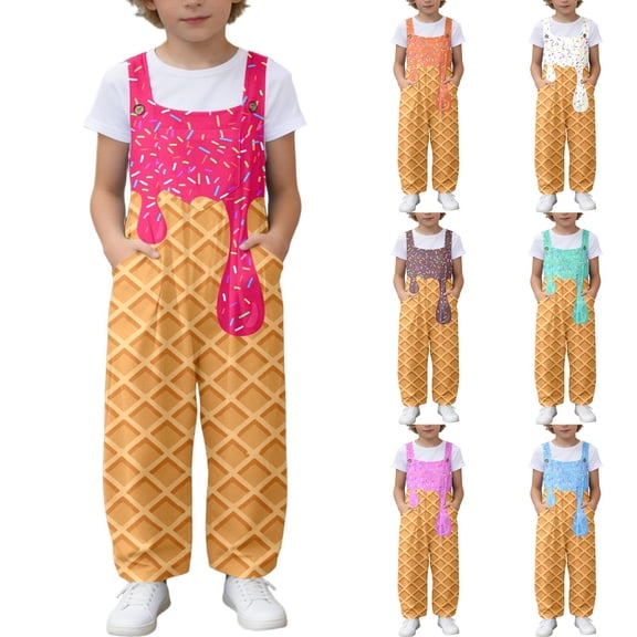 Toddler Kids Girls Boys Ice Cream Rompers Fashion Casual Loose Fit Long Sleeve Romper With Pockets And Ice Print Jumpsuit Cute Outfits 5-6 Years