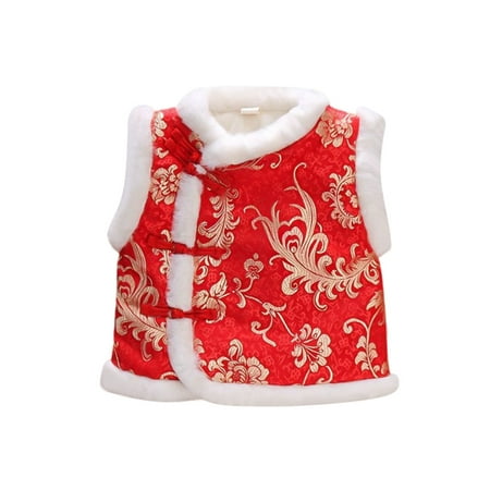 

URMAGIC 1-7 Years Toddler Girl Boy Fleece Vest Coat Chinese New Year Button Up Sleeveless Qipao Waistcoat Jacket Kids Traditional Tang Tops Winter Spring Warm Outerwear
