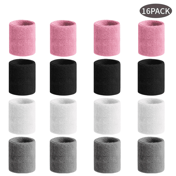 WLGJL Sweatbands Sports Wristband for Men & Women - Moisture Wicking Athletic Cotton Terry Cloth Sweatband for Tennis, Basketball, Running, Gym, Working Out(16 pack)
