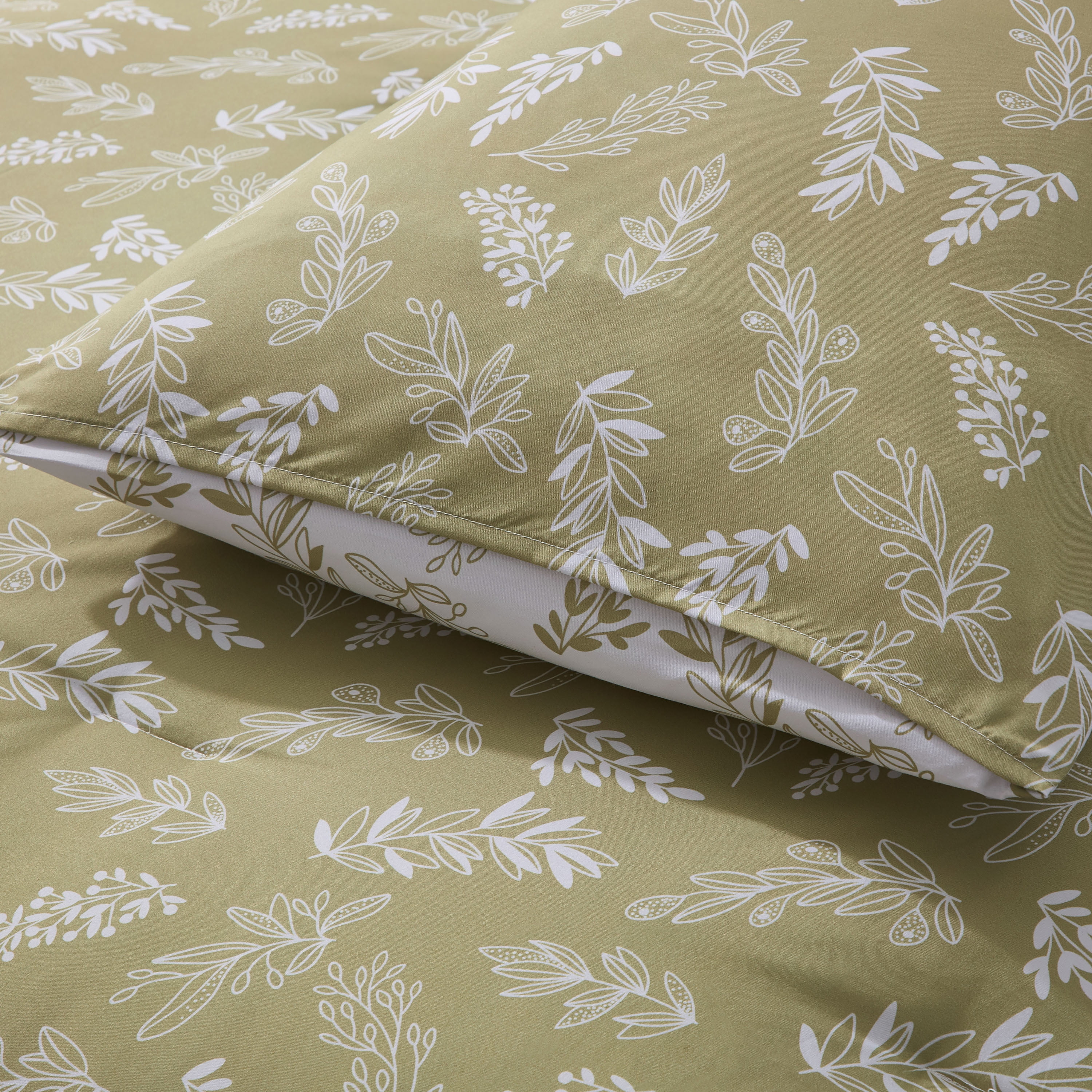 LammaLoe Twin Comforter Sets, 2 Piece Botanical Bed in a Bag, Reversible Bedding Comforter Set with Sheets, Modern Bed Set, Olive Grove/White