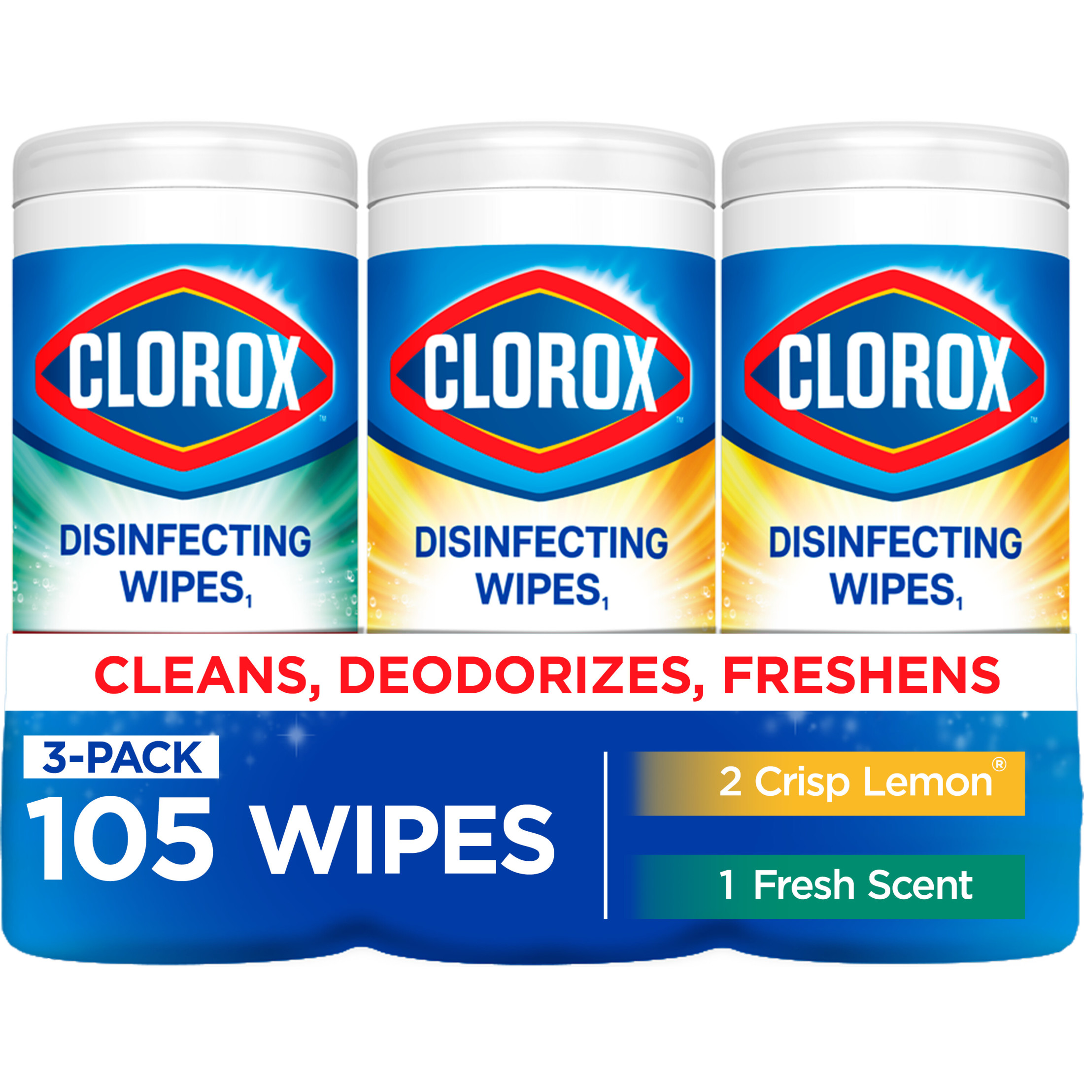 Clorox Disinfecting Cleaning Wipes Variety Pack, Bleach Free, Fresh Scent and Crisp Lemon, 35 Count Each, Pack of 3