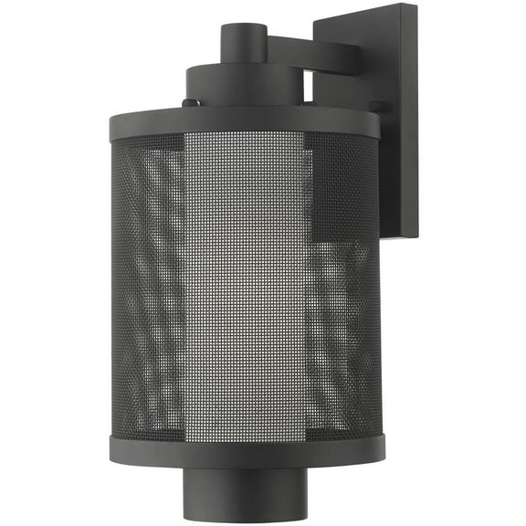 9 inch 1 Light Textured Black Wall Lantern Pendant Lighting Fixture with Opal White Glass Shade backed with Stainless Steel material for patio, front porch, entryway and more