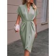 thumbnail image 3 of Women's Ruched Surplice Short Sleeve Dress 95% polyester 5% spandex for flattering fit and comfortable wear everyday, 3 of 12
