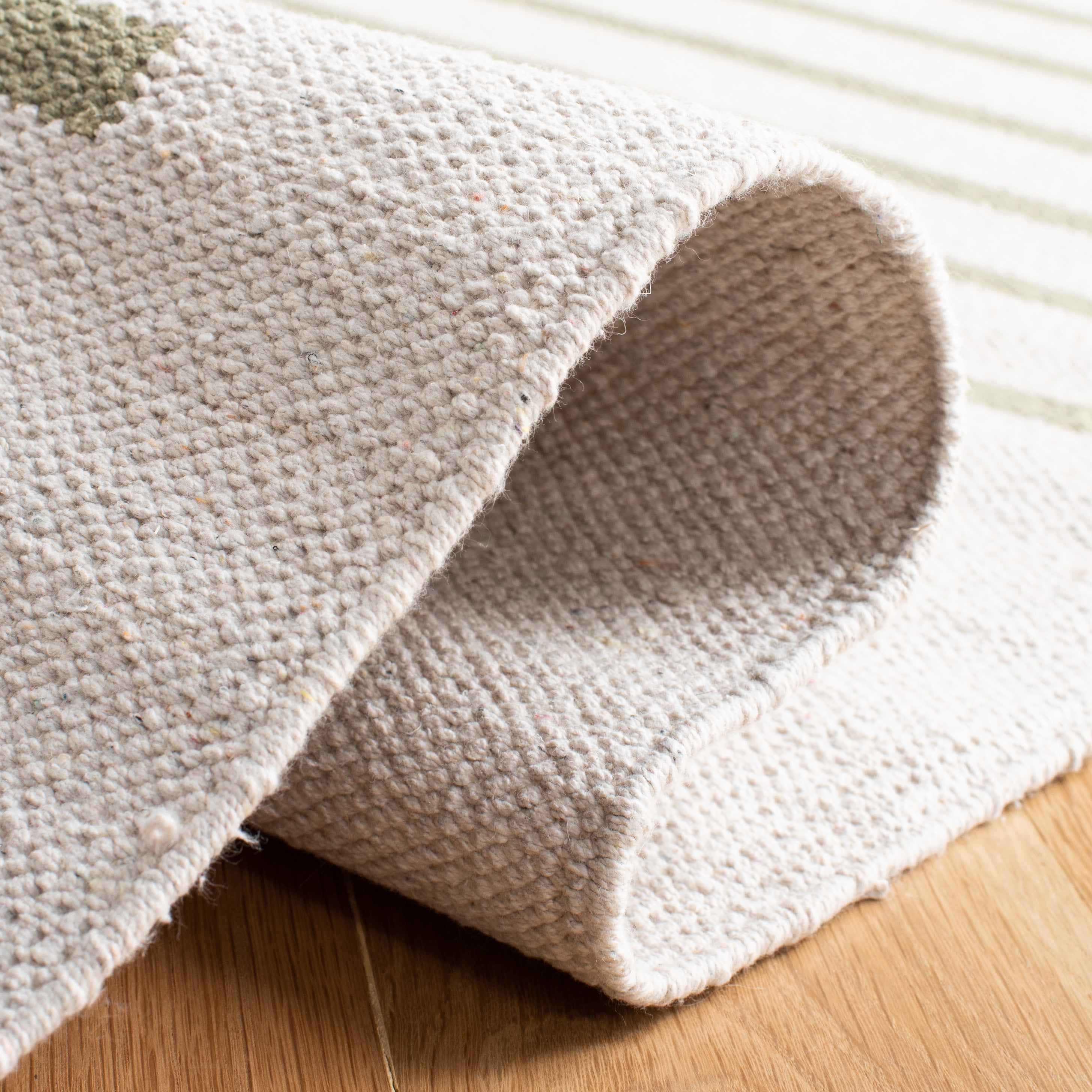SAFAVIEH Montauk Amadine Striped Cotton Area Rug, Ivory/Light Green, 9' x 12'