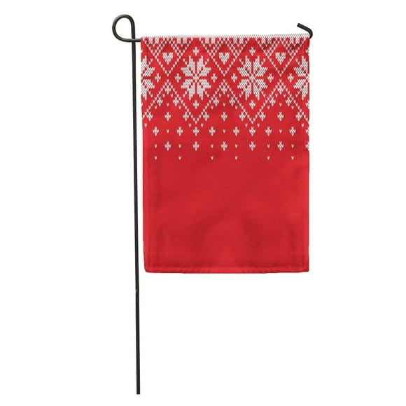 NUDECOR Red Christmas Norway Festive Sweater Fairisle Knitting Pattern Knit Winter Garden Flag Decorative Flag House Banner 28x40 inch