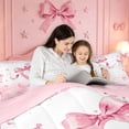 thumbnail image 4 of meiyoeat Chic Pearl Print Queen Comforter Set,Coquette Bow Glitter Letter S Design Comforter Sets Queen For Girl,Pink Reversible,3-Piece,1 Comforter And 2 Pillowcases, 4 of 7