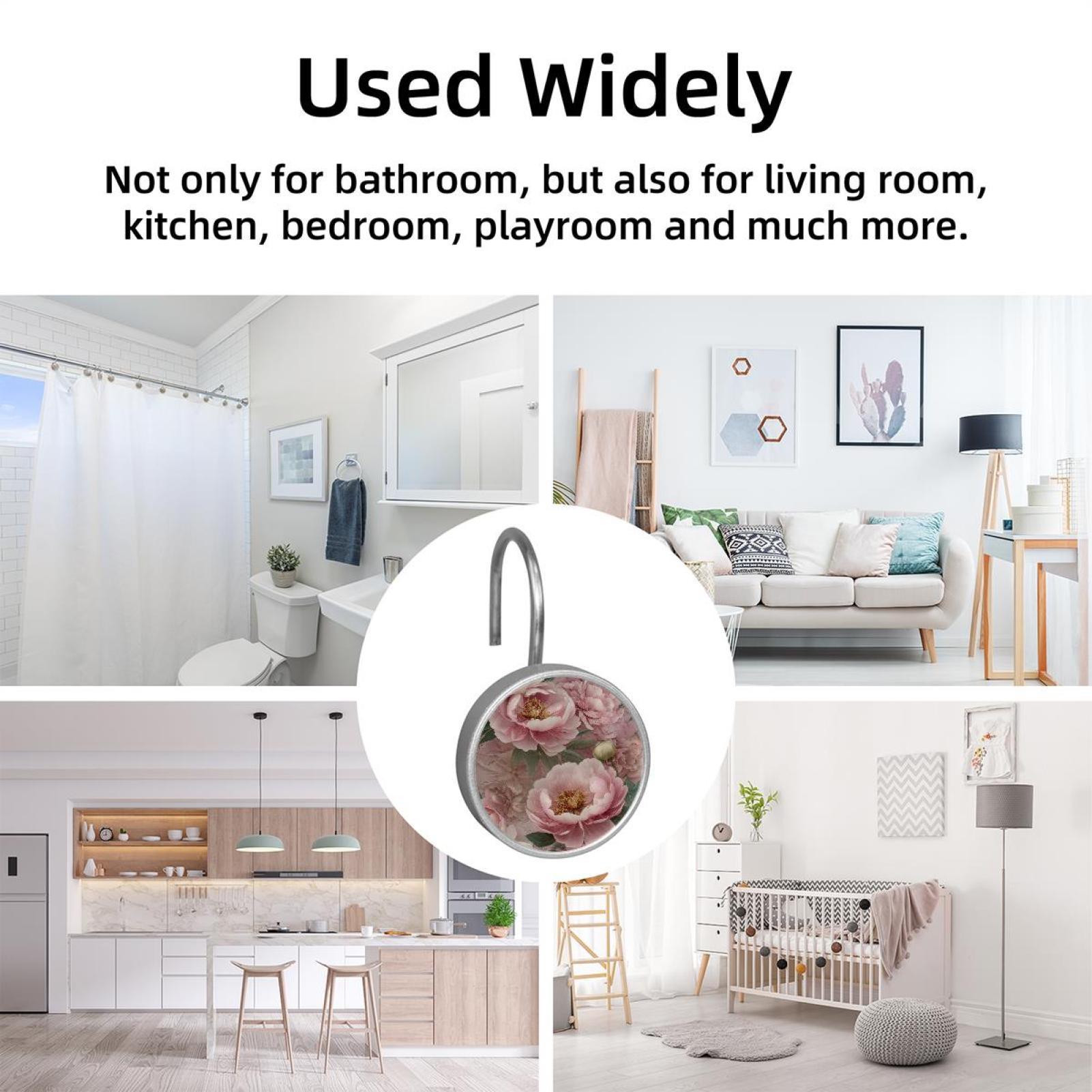 Imobaby 12 Pcs Metal Shower Curtain Hooks Rust Proof for Shower Curtain Liner - Vintage Pink Carnation