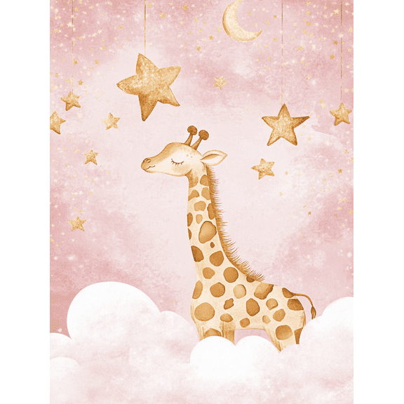 Pink Giraffe and Gold Stars Canvas Print/Wall Art, Suitable for Nursery Decor, Bedroom Decor, Living Room Decor, Girl's Room Decor, and Baby Girl's Room Decor