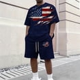 thumbnail image 2 of Homeyce Summer 2 Piece Sets for Men USA Print Street Style Short Sleeve T Shirt and Shorts Summer Loose Fit Sports Casual Oversized Pajama Set,Blue XL, 2 of 3