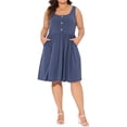 thumbnail image 1 of Vestido de verano para mujer de talla grande Agnes Orinda con botones, cuello redondo, sin mangas, vestido de estilo casual con bolsillo, 3X, azul, 1 of 6
