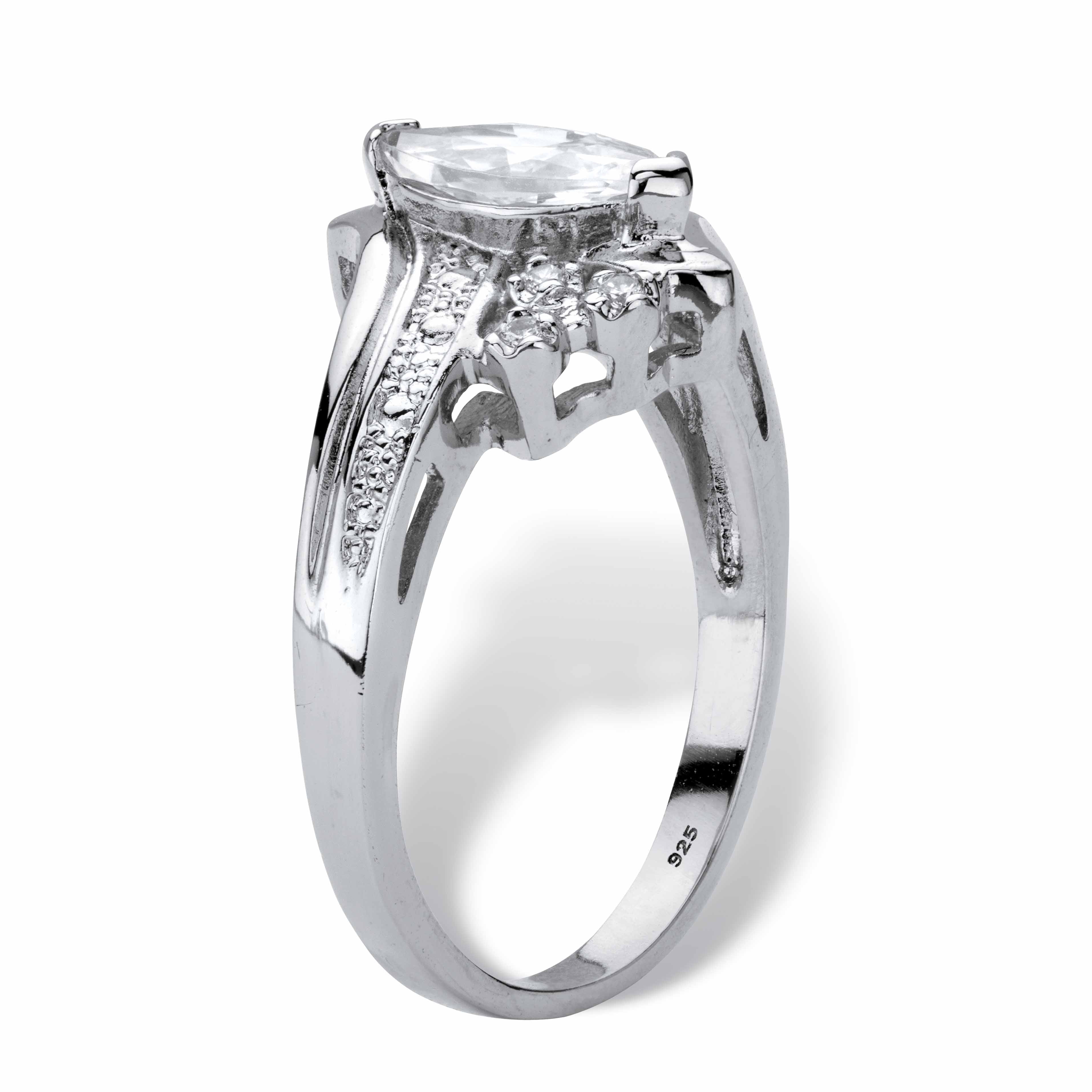 PalmBeach Jewelry Marquise Cut Cubic Zirconia Engagement Anniversary Ring 1.03 TCW in 14k Gold Plated or .925 Sterling Silver or Silvertone