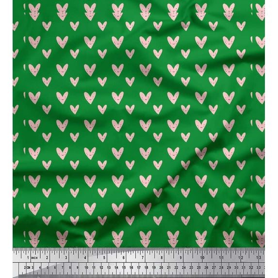 Soimoi Green Georgette Viscose Fabric Cute Smile Heart Fabric Prints By Yard 42 Inch Wide