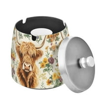 Yayeee Ashtray with Lid for Cigarette Smokeless Stainless Steel Home Ash Holder, Floral Cow
