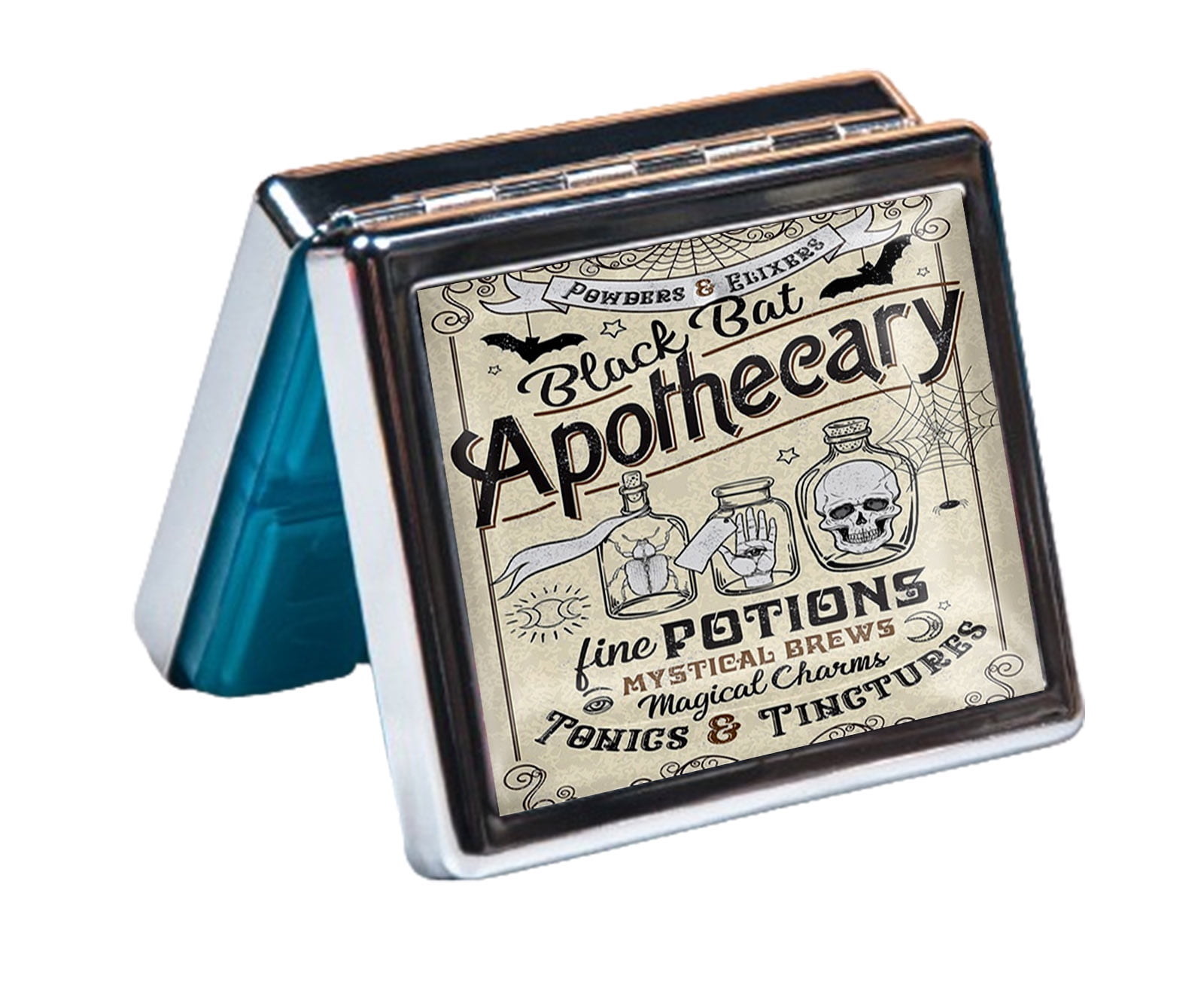 Apothecary 7 Days Chromed Shiny Silver Pill Organizer with Mirror Inside Has 8 Separate Compartments Rectangle Cute Travel Pill Organizer for Purse 7 Days Pill Box Pill Case