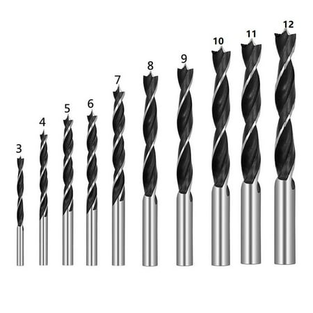

10Pcs Wood Spiral Electric Drill Bit 3-12mm For Woodworking High Carbon Steel