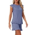 thumbnail image 4 of INSPIRAR CHIC Conjuntos de Pijamas de Dos Piezas para Mujeres con Mangas de Volantes y Pantalones Cortos en Azul Pavo Real, 4 of 5