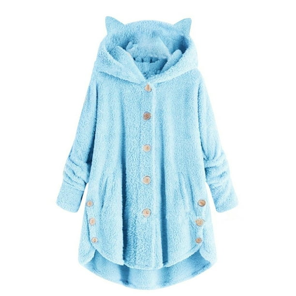 Seyurigaoka Women Juniors Winter Hoodie, Oversized Fleece Cat Ears