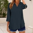 thumbnail image 2 of KDDYLITQ Womens Shirts Collared Lapel Collar 3/4 Sleeve Tops V Neck Solid Color Business Blouse Casual 2026 Polo Shirts Navy XL, 2 of 6
