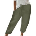 thumbnail image 2 of Dazajoo Cotton Linen Capris for Women Summer Drawstring Elastic Waist Pants with Pockets 2024 Womens Loose Fit Solid Color Capri Pants Deals of Today,Green,L, 2 of 6
