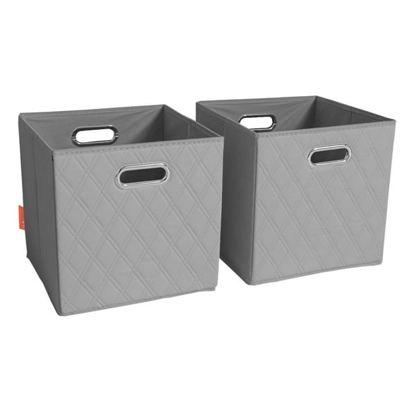 FH Group Jiaessentials 11 inch Leather Closet Organizers, 2pc Gray Storage Cube Bins with Air Freshener