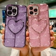 thumbnail image 5 of Compatible with iPhone 14 Pro Max Clear Glitter Case-6.7 Inch, Cute 3D Design Love Heart Pattern Plating Bling Case for Women Girls Soft TPU Shockproof Camera Protective Back Cover-Purple, 5 of 11