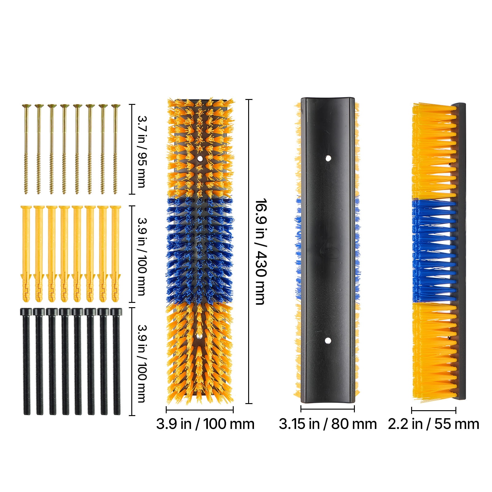 KFFKFF Livestock Scratching Brush, 4PCS Animal Scratcher Brush with 16 Screws, 16.9"x3.9" Grooming and Itch Relief Tool for Cattle, Horses, Goats, Sheep, and Pigs, Yellow & Blue