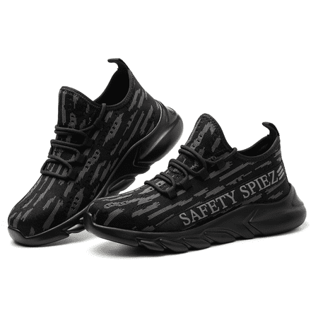 

SPIEZ Steel Toe Shoes for Men Lightweight Indestructible Work Sneakers Puncture Proof Safety Shoes Black
